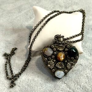 VTG| Brass Perfume/Snuff Necklace with Stones